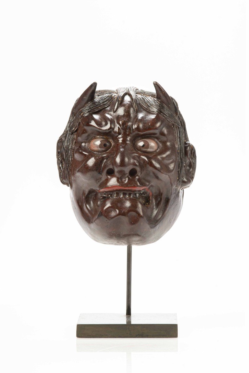 A Japanese Lacquered Wood Oni Mask