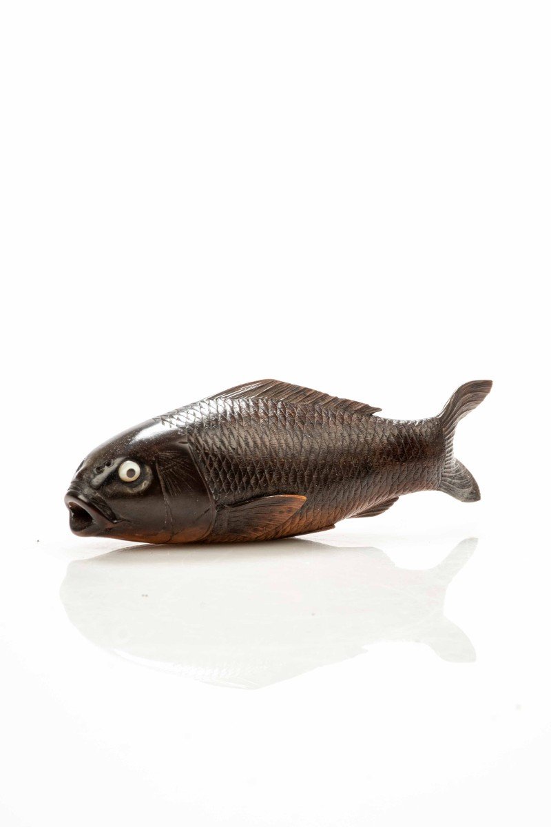 A Japanese Boxwood Okimono Depicting A Koi Carp-photo-2