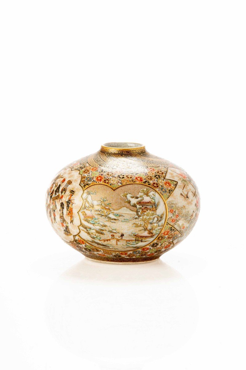 A Satsuma Ceramic Vase With A Globular Body