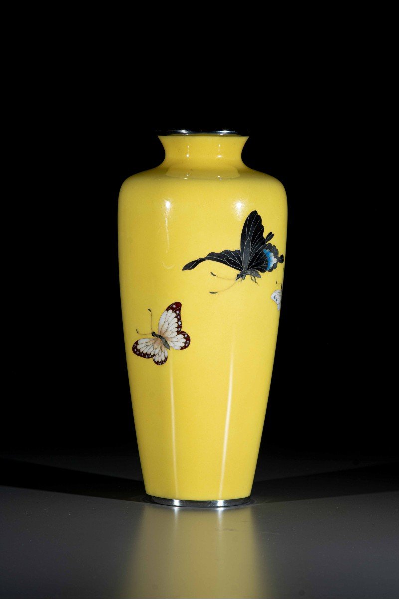 Vase Cloisonnés à Décor De Trois Papillons Volants-photo-4