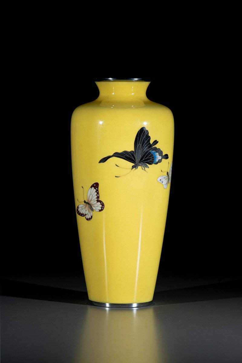 Vase Cloisonnés à Décor De Trois Papillons Volants