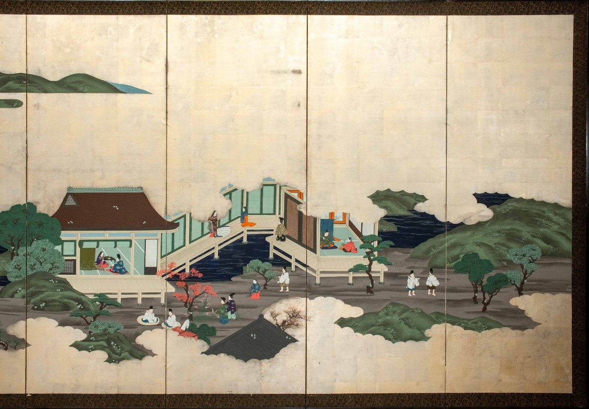 A Japanese Six-panel Screen Depicting A Scene From The Tales Of Genji-photo-3