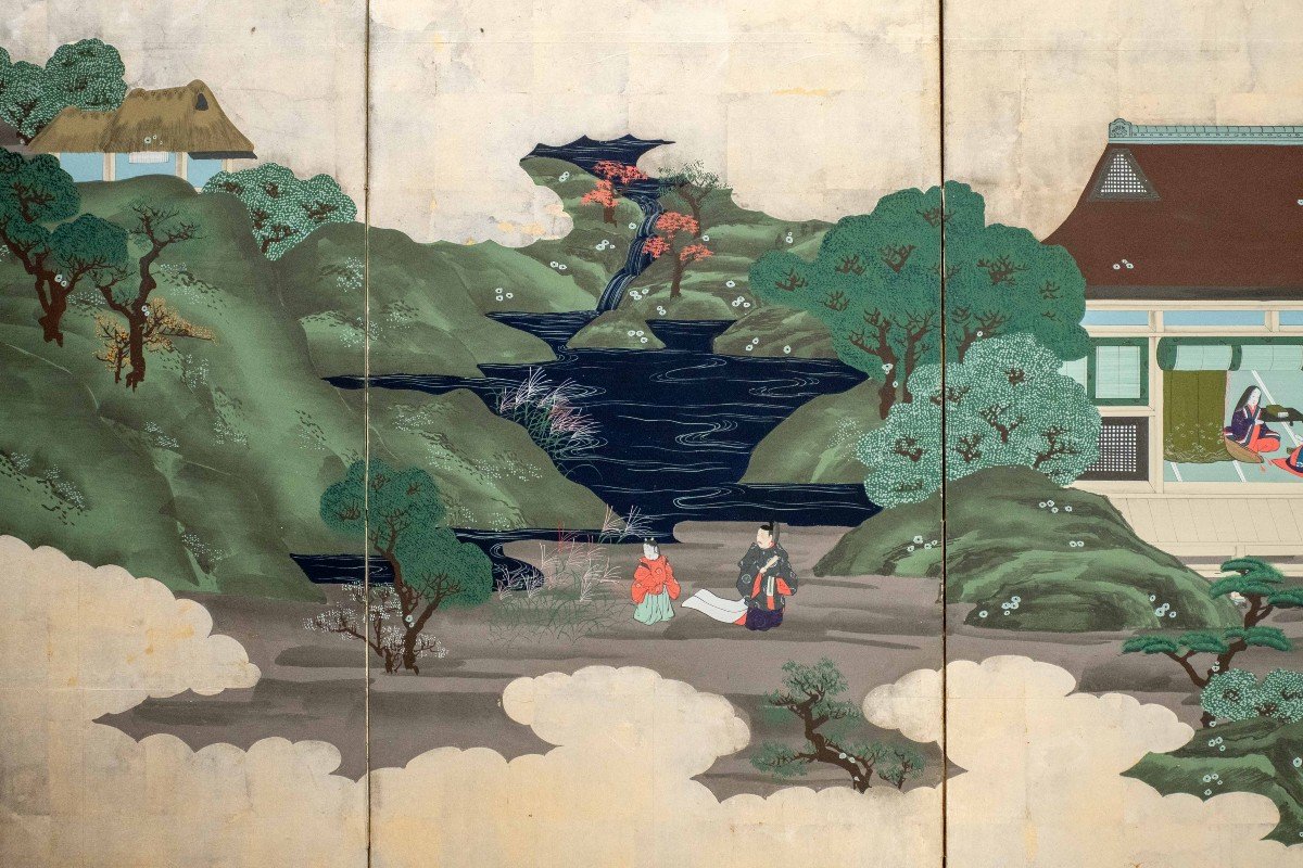 A Japanese Six-panel Screen Depicting A Scene From The Tales Of Genji-photo-3