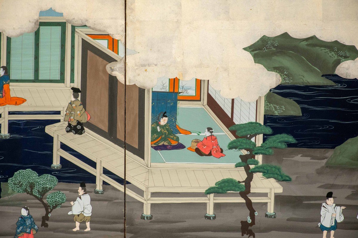 A Japanese Six-panel Screen Depicting A Scene From The Tales Of Genji-photo-6