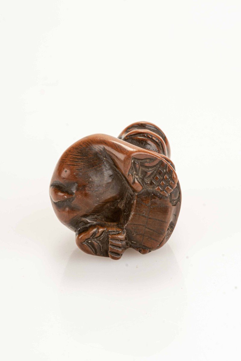 A Japanese Netsuke Depicting A Monkey With A Turtle-photo-2