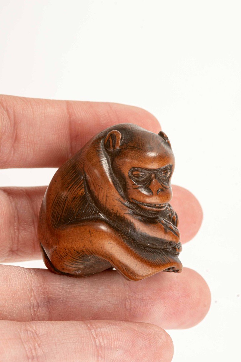 A Japanese Netsuke Depicting A Monkey With A Turtle-photo-3