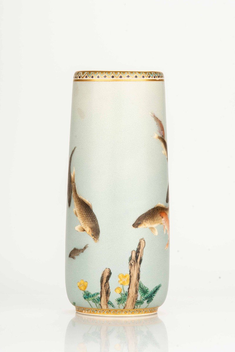 A Satsuma Vase Depicting A Group Of Carp Swimming In A Stream-photo-2