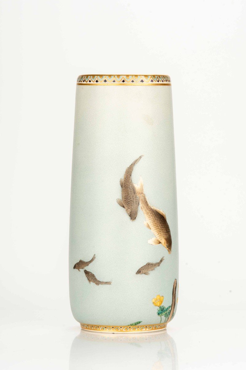 A Satsuma Vase Depicting A Group Of Carp Swimming In A Stream-photo-3