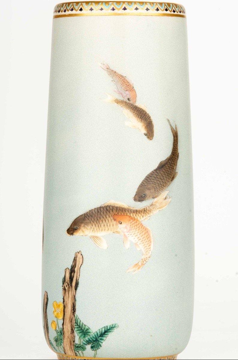 A Satsuma Vase Depicting A Group Of Carp Swimming In A Stream-photo-1