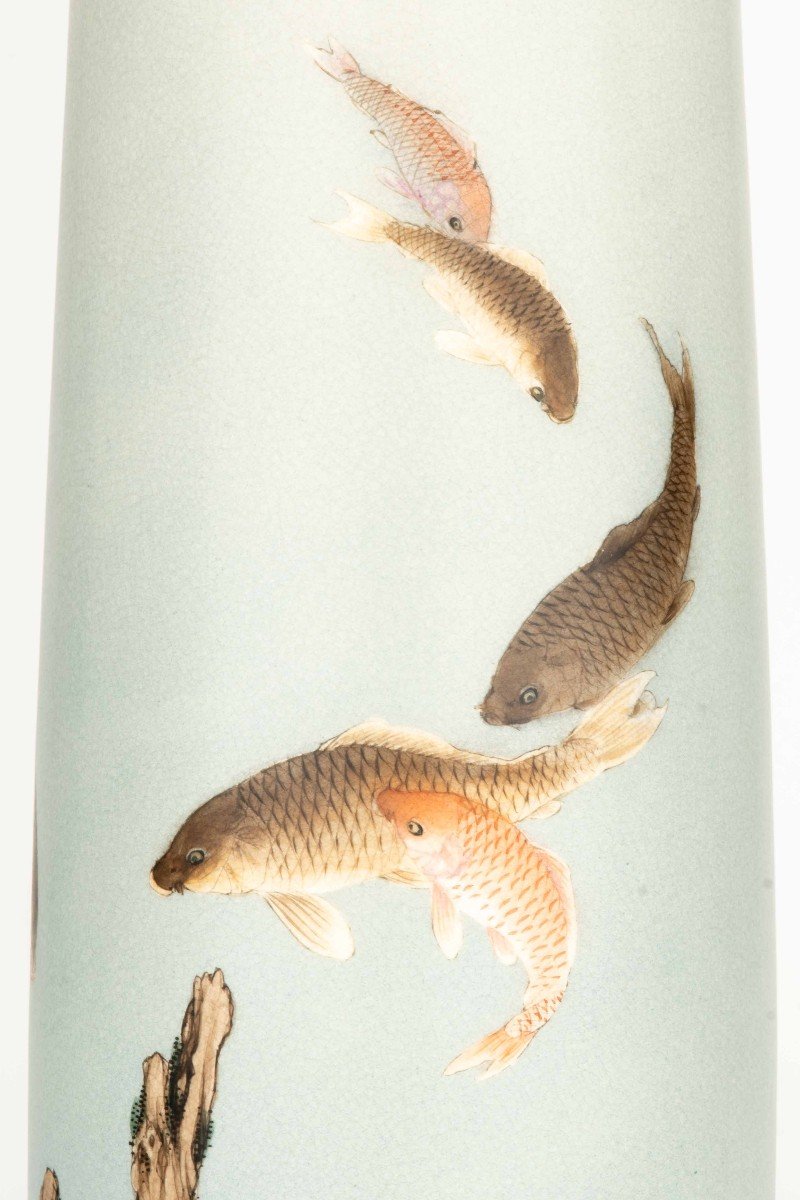 A Satsuma Vase Depicting A Group Of Carp Swimming In A Stream-photo-2