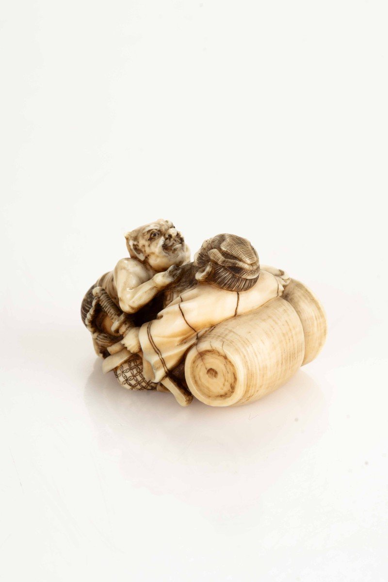 An Ivory Netsuke Depicting Shoki With An Oni-photo-3