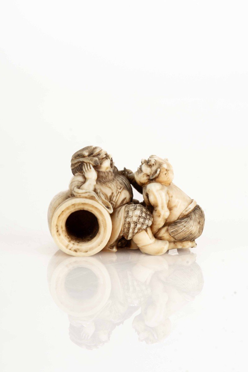 An Ivory Netsuke Depicting Shoki With An Oni-photo-4