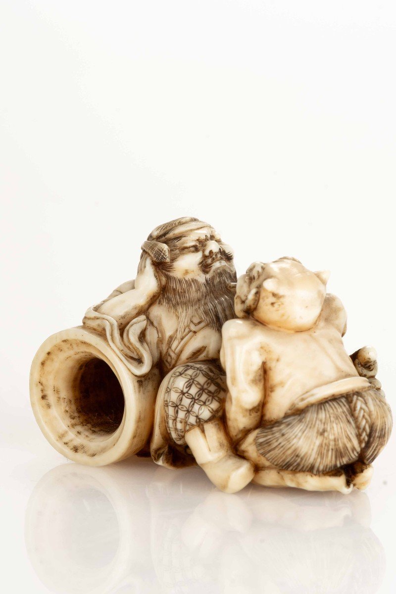 An Ivory Netsuke Depicting Shoki With An Oni-photo-2