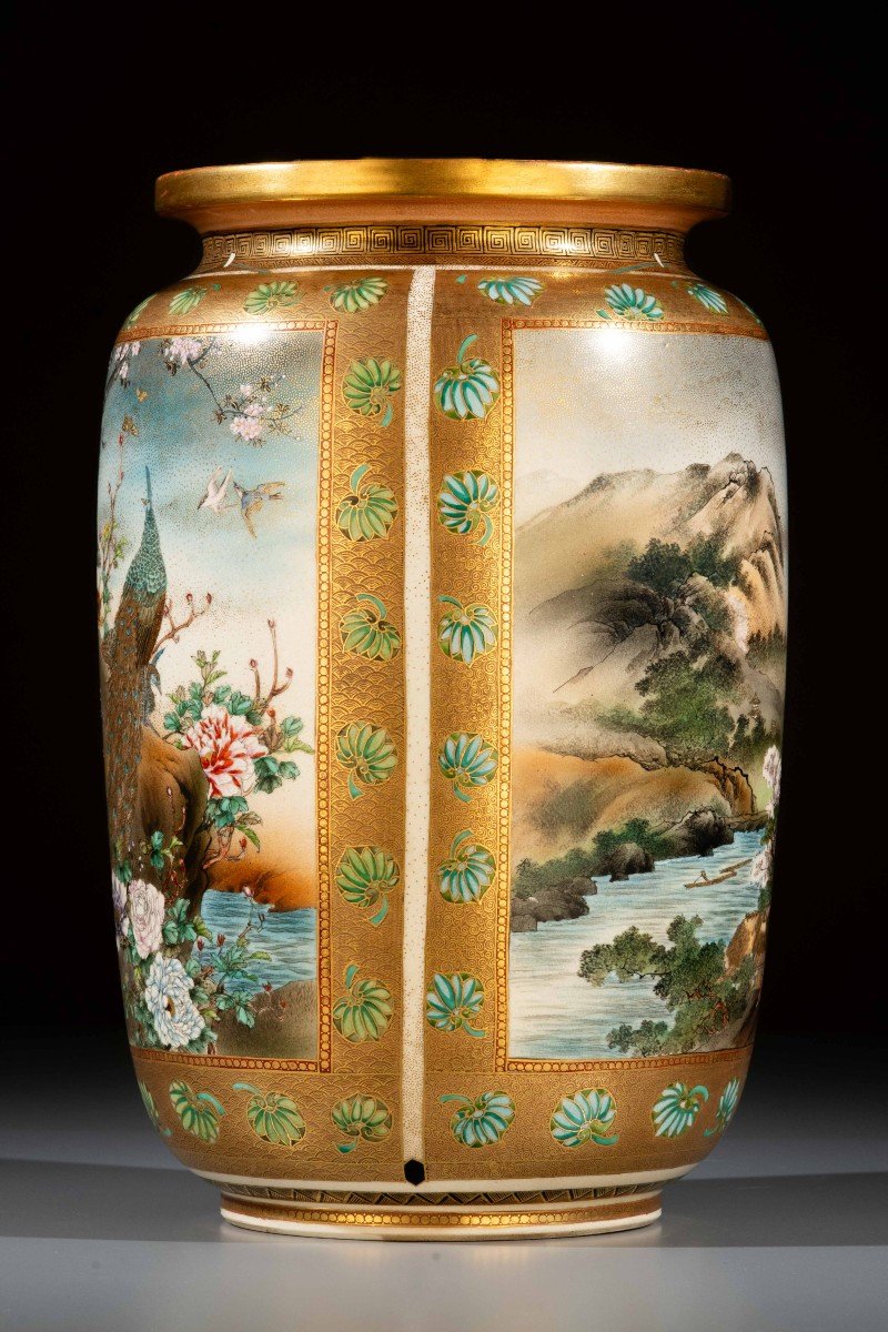 Grand Vase Satsuma à Trois Réserves Signé Matsumoto Hozan-photo-4