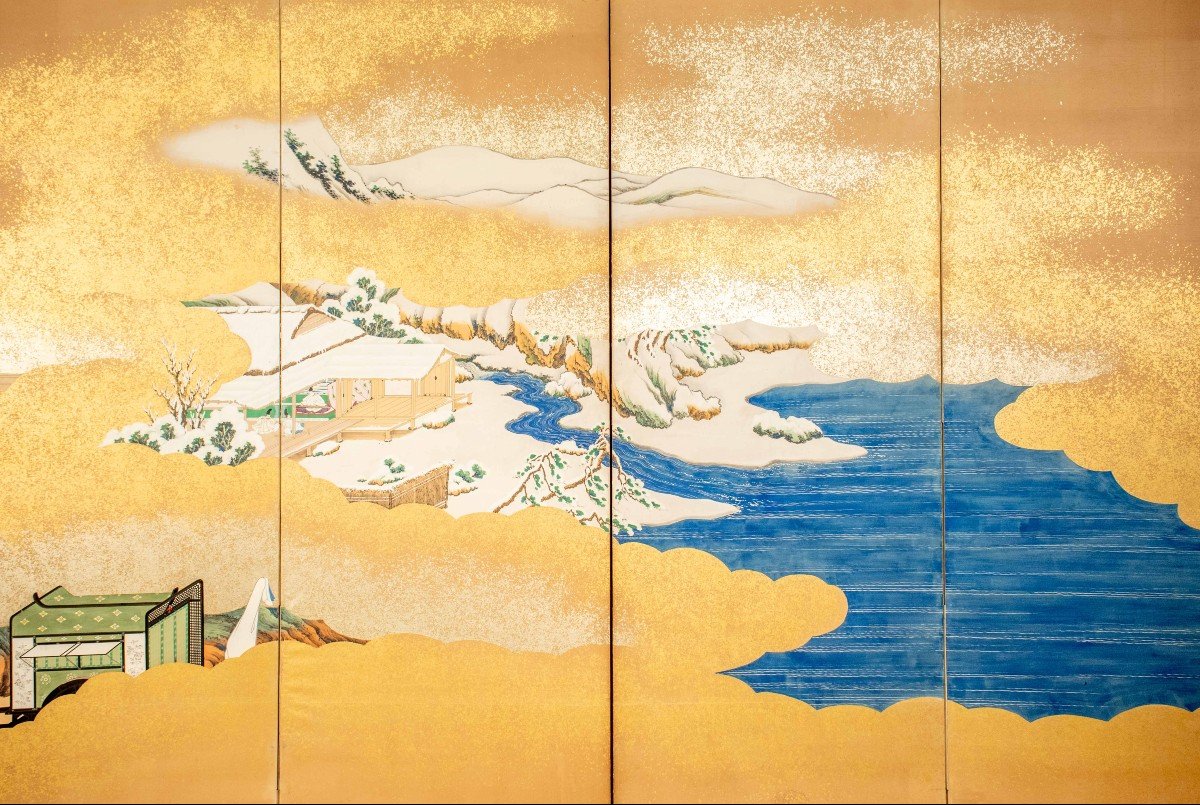 A Six-panel Folding Screen Depicting Scenes From The Tales Of Genji-photo-2