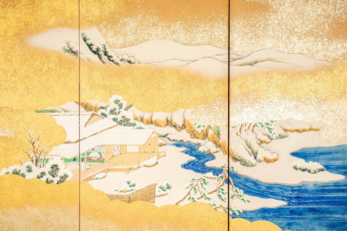 A Six-panel Folding Screen Depicting Scenes From The Tales Of Genji-photo-3