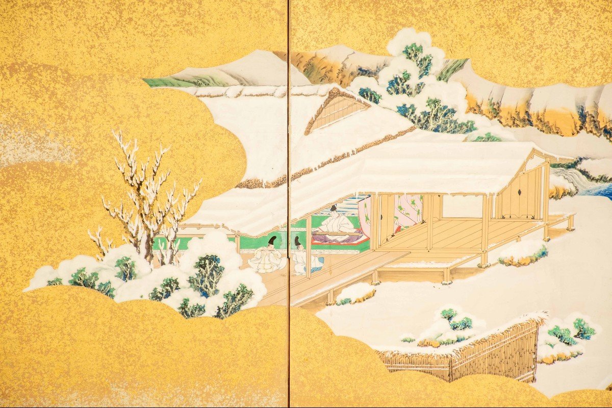 A Six-panel Folding Screen Depicting Scenes From The Tales Of Genji-photo-1