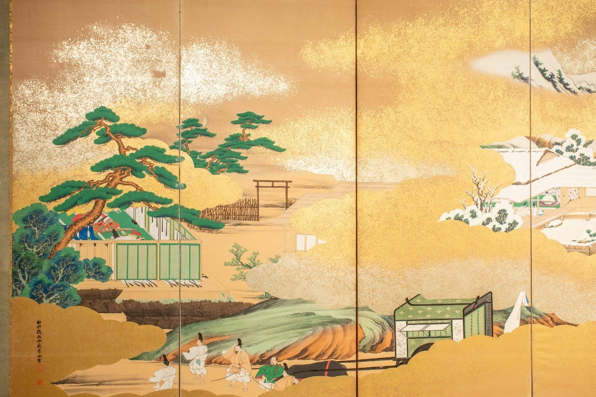 A Six-panel Folding Screen Depicting Scenes From The Tales Of Genji-photo-2