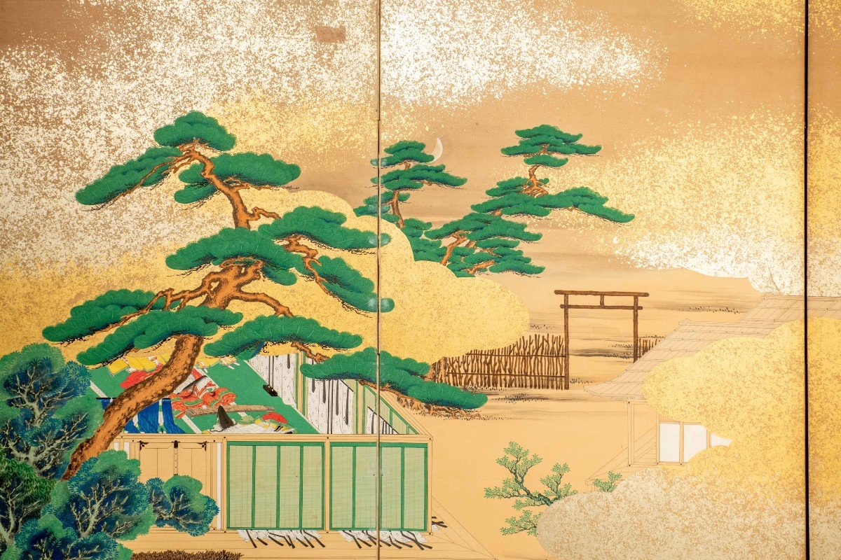 A Six-panel Folding Screen Depicting Scenes From The Tales Of Genji-photo-3