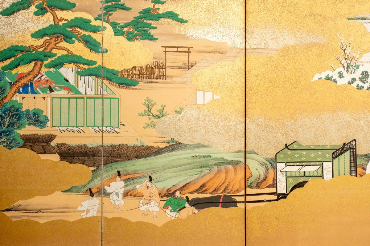 A Six-panel Folding Screen Depicting Scenes From The Tales Of Genji-photo-4