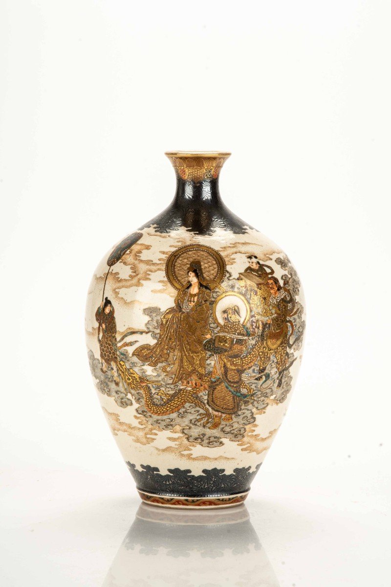 A Satsuma Ceramic Vase Decorated With Gold And Silver, Signed Kinkozan