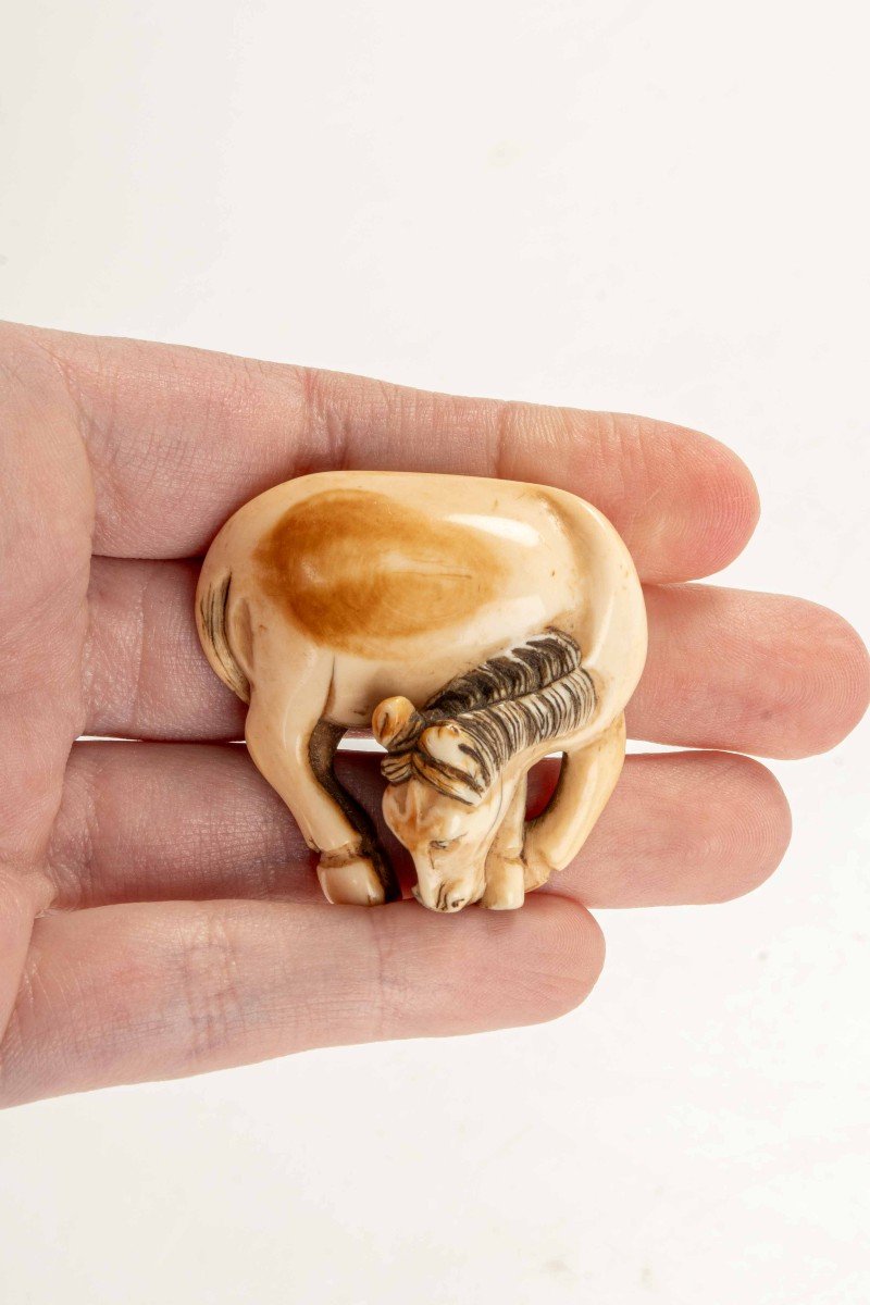 Netsuke japonais en ivoire représentant un cheval-photo-2