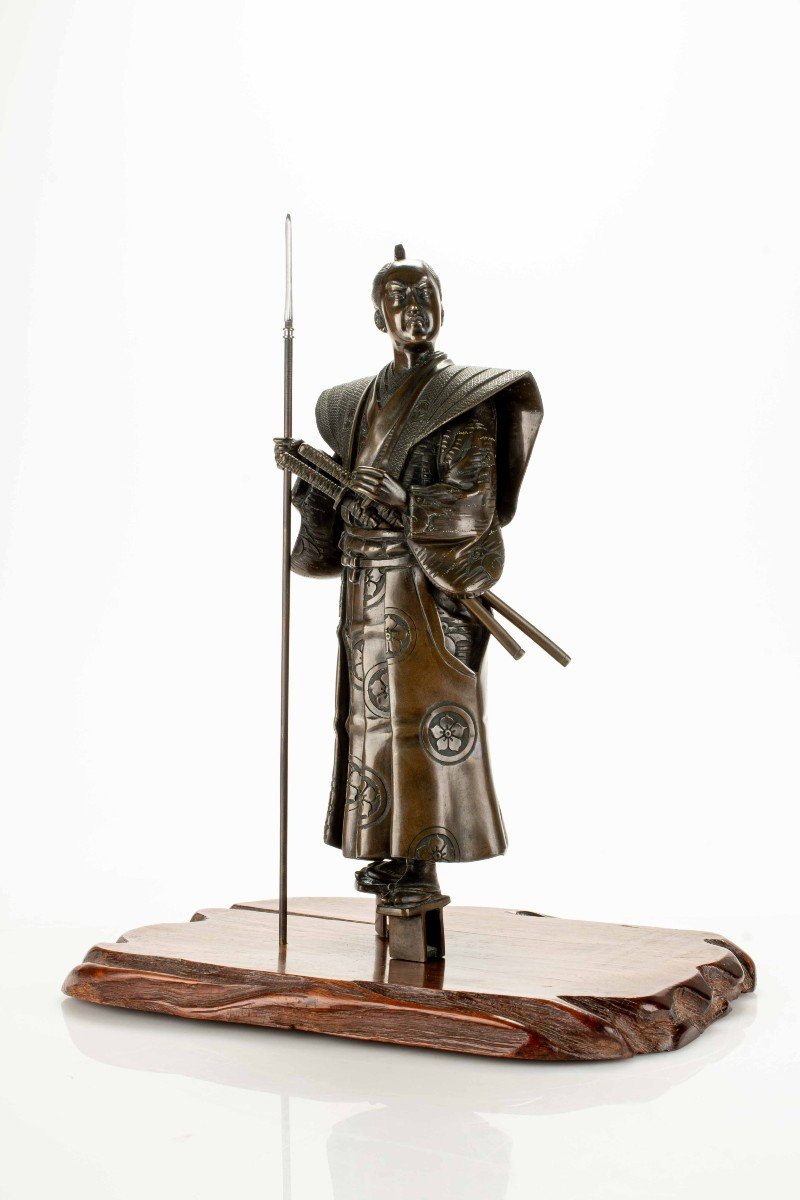 Okimono En Bronze Représentant Un Samouraï, Signé Yoshimitsu-photo-3