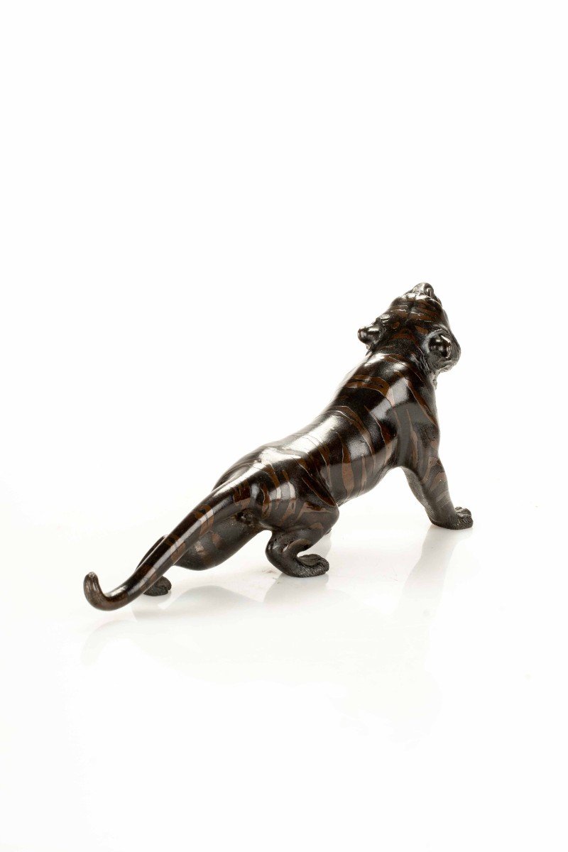 A Japanese Bronze Sculpture Depicting A Tiger, Signed Seiya Sei-photo-3