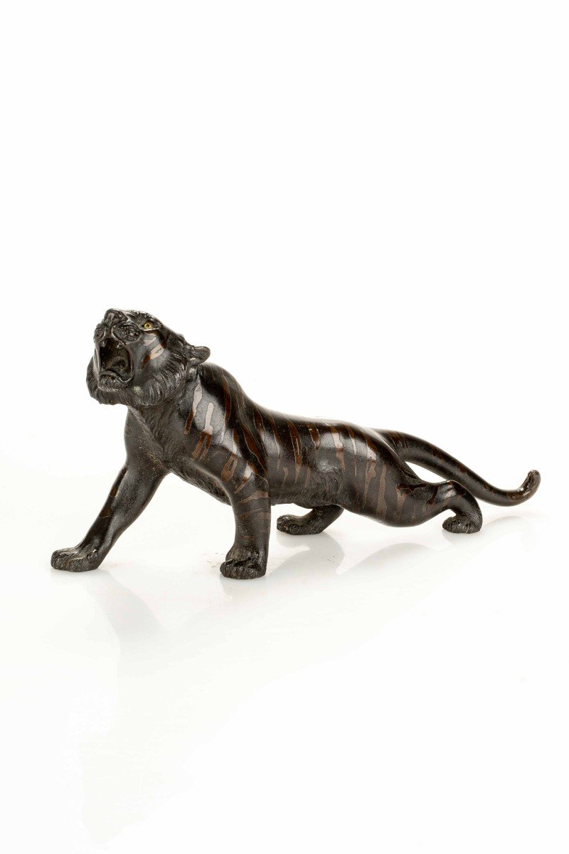 A Japanese Bronze Sculpture Depicting A Tiger, Signed Seiya Sei