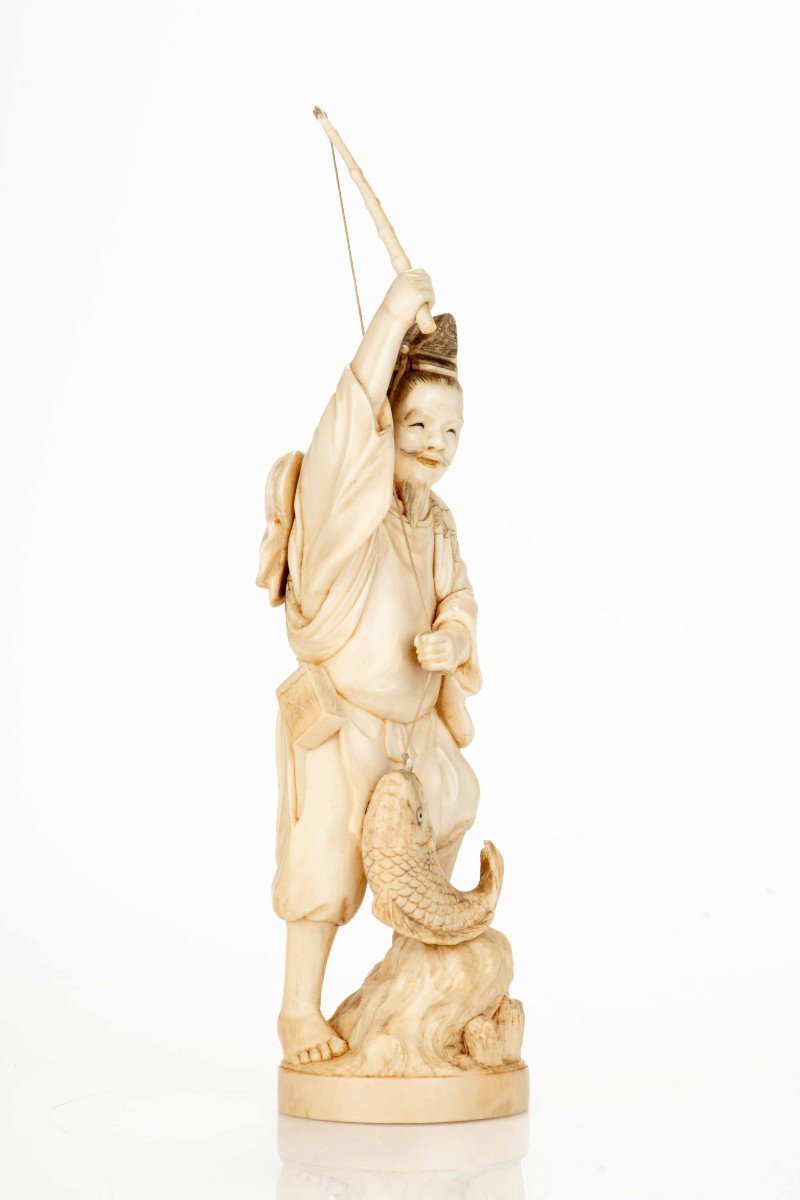 An Ivory Okimono Depicting Ebisu With A Carp-photo-2