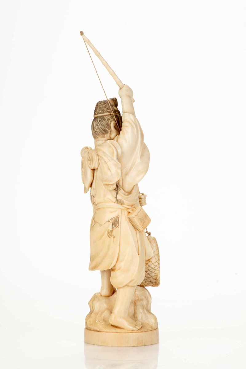 An Ivory Okimono Depicting Ebisu With A Carp-photo-3