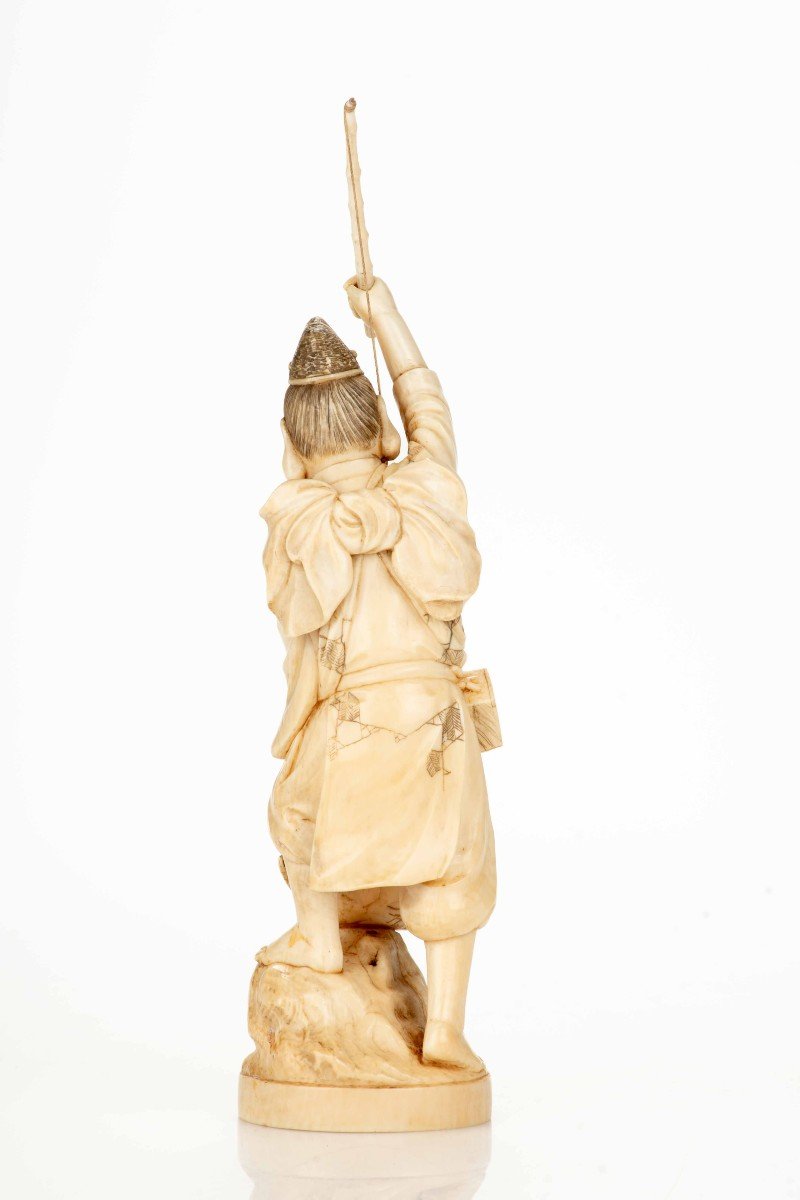 An Ivory Okimono Depicting Ebisu With A Carp-photo-4