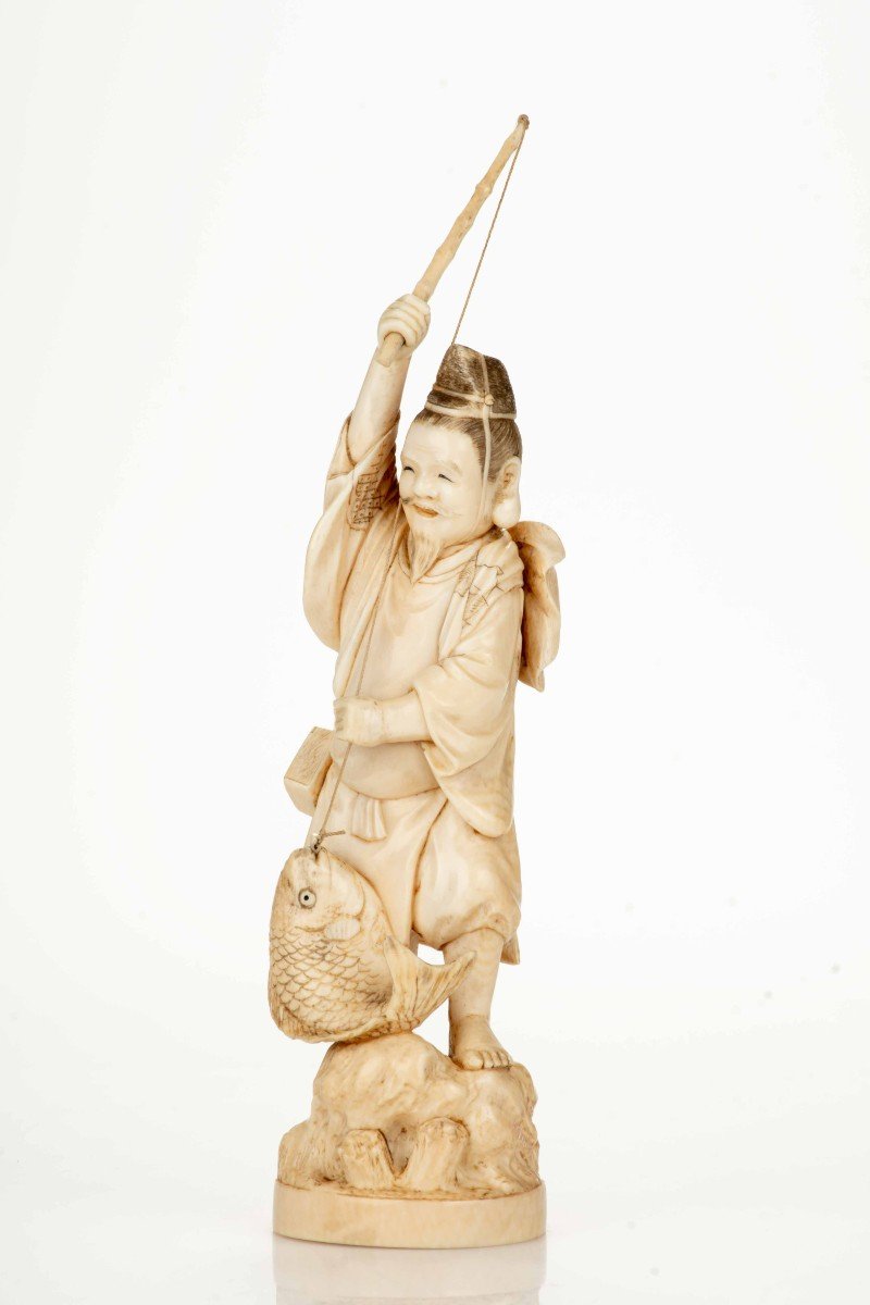 An Ivory Okimono Depicting Ebisu With A Carp-photo-1