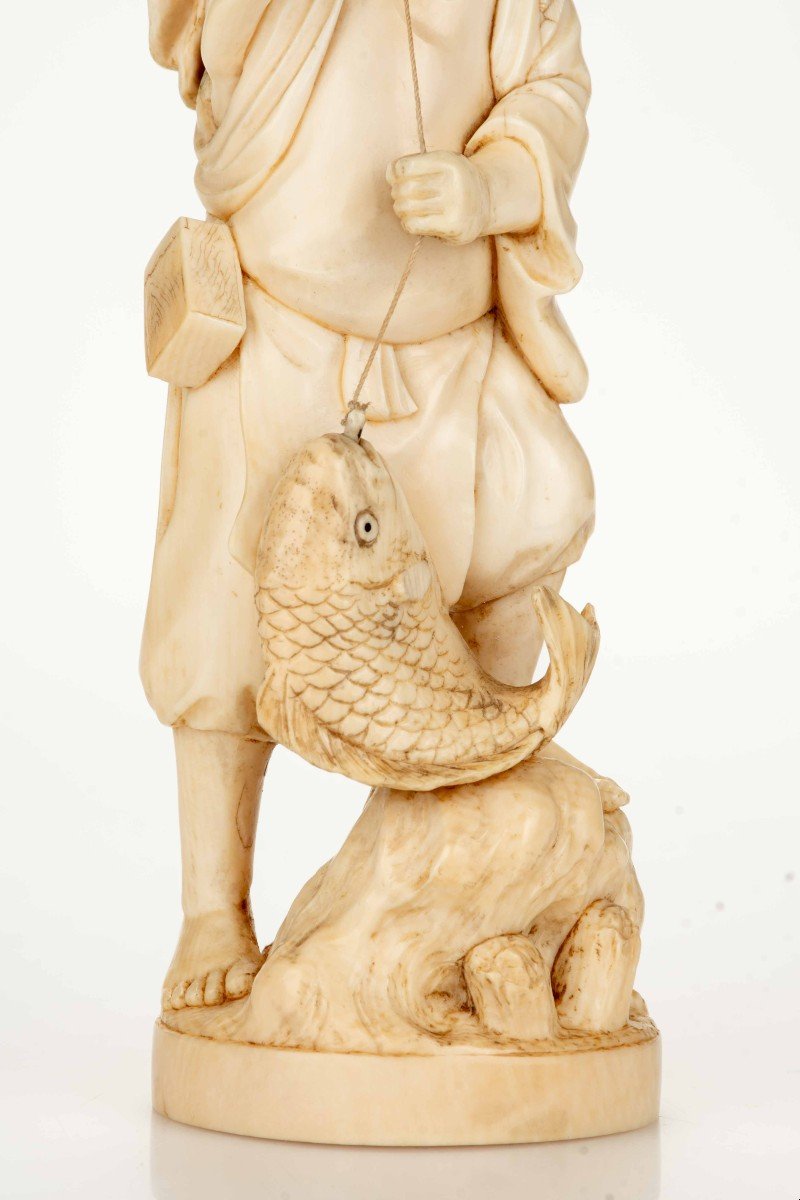 An Ivory Okimono Depicting Ebisu With A Carp-photo-3