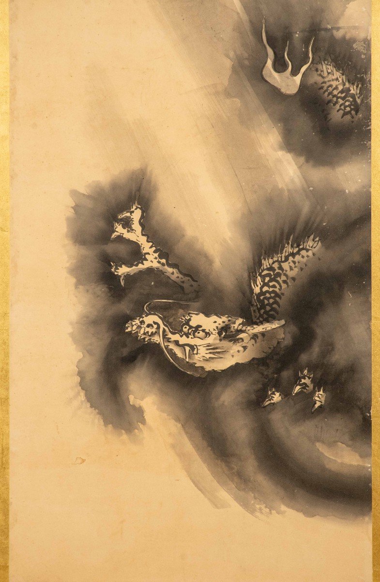 A Six-panel Screen Depicting Six Dragons Painted On Paper With A Gold Leaf Background-photo-4