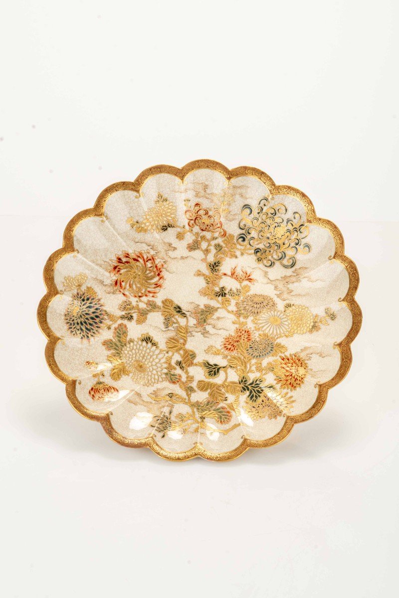 A Circular Satsuma Ceramic Plate With Floral Motif