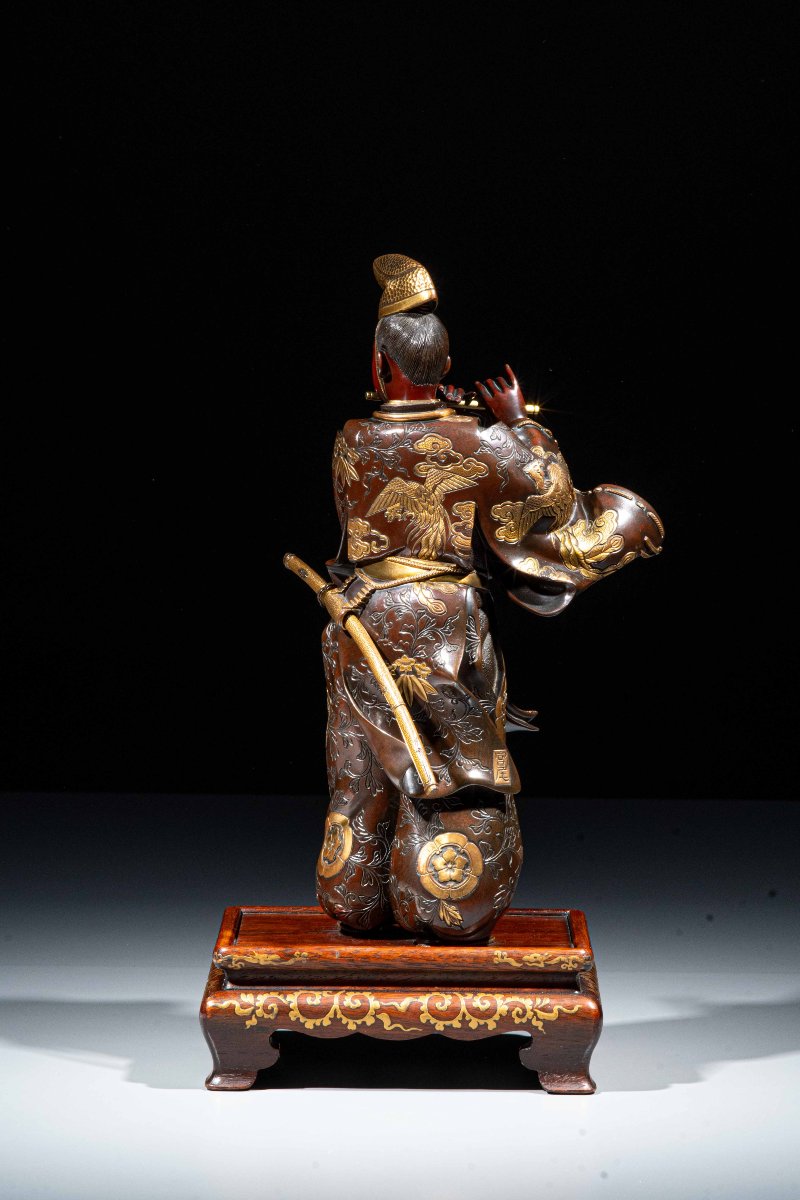 A Bronze Okimono Depicting Fujiwara No Yasumasa, Signed Miyao-photo-3