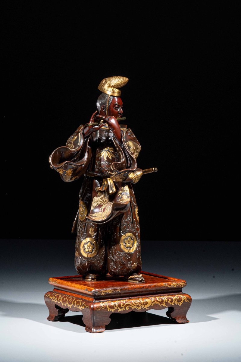 A Bronze Okimono Depicting Fujiwara No Yasumasa, Signed Miyao-photo-4