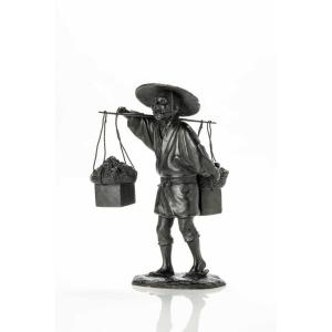 Okimono De l'école De Tokyo Réalisé En Bronze Représentant Un Agriculteur