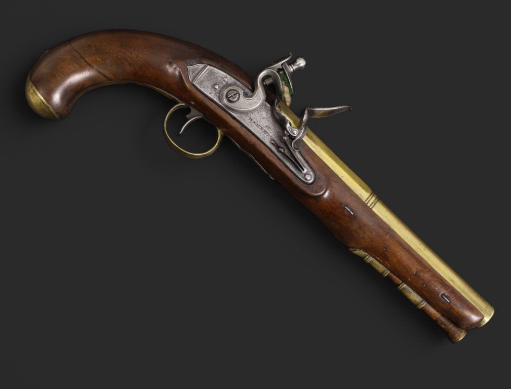 Pistolet Anglais d'Officier, à Silex Signé Barnett, Canon En Bronze, Vers 1810.