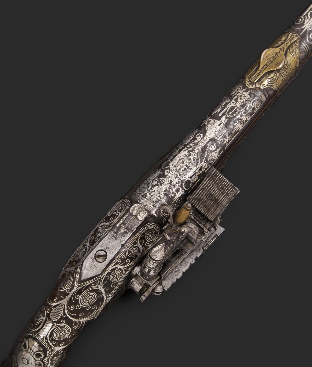 Oriental Miquelet Flintlock Pistol, Decorated With Silver Inlays, Circa 1800.-photo-3