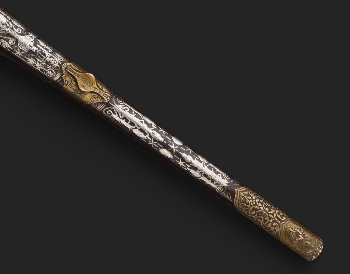 Oriental Miquelet Flintlock Pistol, Decorated With Silver Inlays, Circa 1800.-photo-1