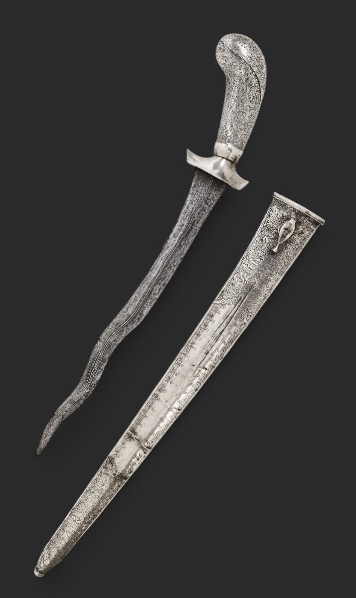 Indonesian "pedang" Dagger, Silver, 19th Century.-photo-3