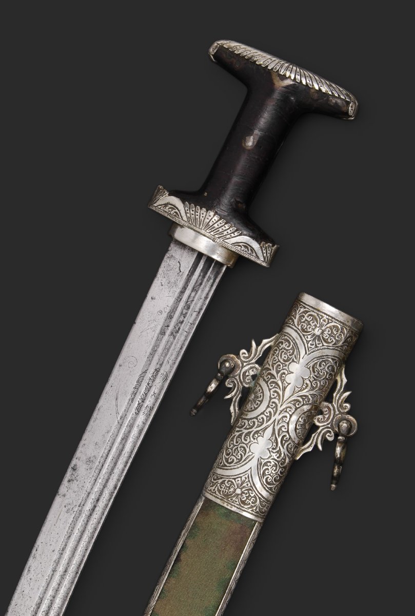 A Maghreb Sword S'boula/jiboula. European Blade. Silver Engraved Mounts. 19th.-photo-2