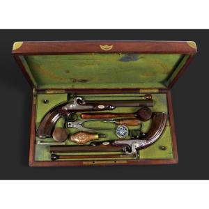 Caded Pair Of Percussion Dueling Pistols, Signed Francis Marquis In Paris. Circa 1850.