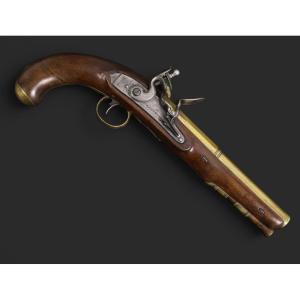 English Officer's Flintlock Pistol Signed Barnett, Bronze Barrel, Circa 1810.