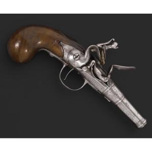 English Queen Anne Type Flintlock Pistol, Signed Turvey. Circa 1720.