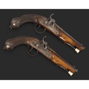 Pair Of Spanish Percussion Pistols, Signed “ybarzabal”, 1827.