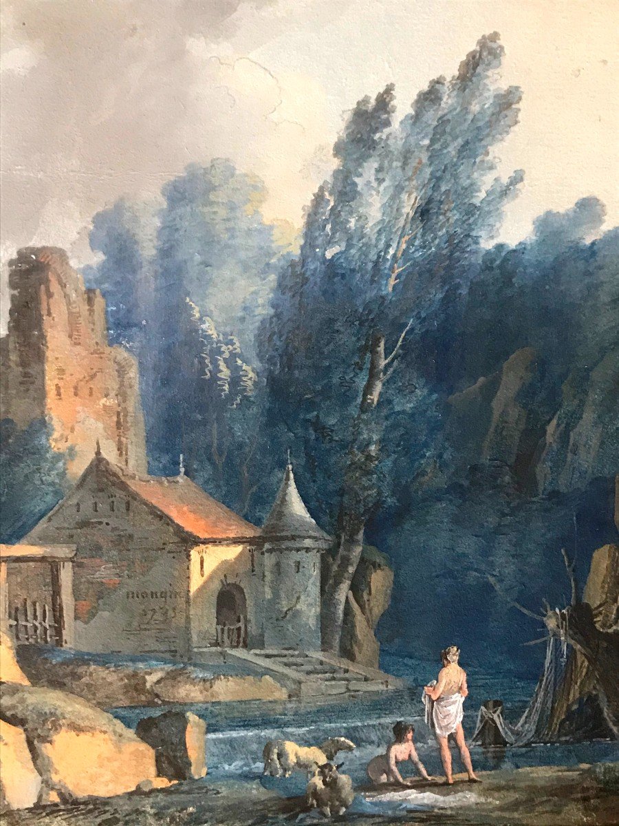 Pierre-antoine Mongin. Landscape Anime In 1795. Gouache And Watercolor, Ink ...-photo-3