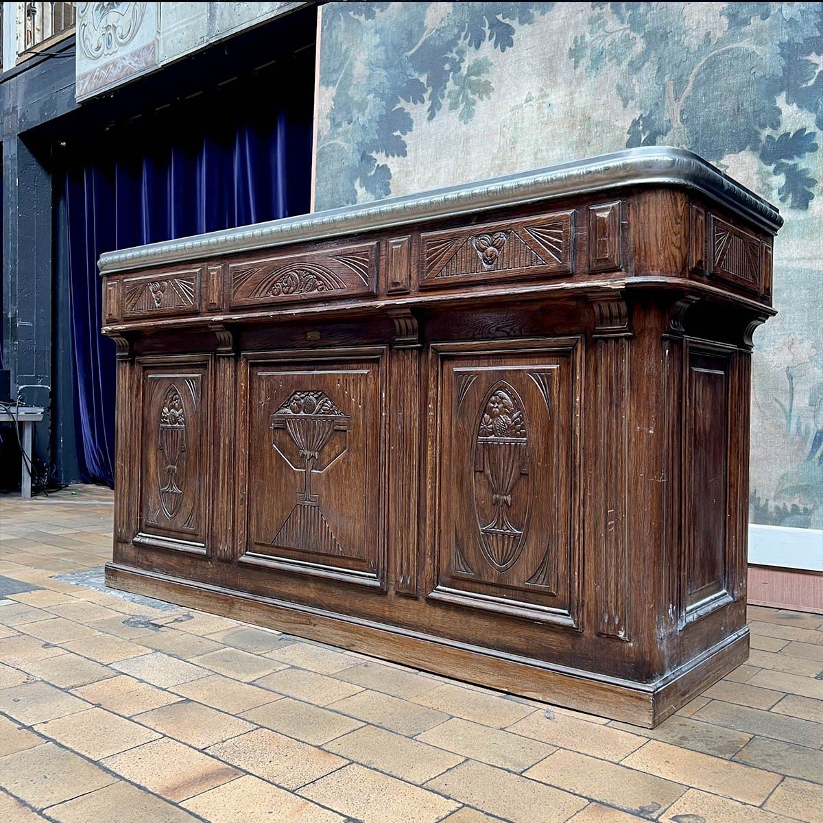 Art Deco Bar Counter With Pewter Track